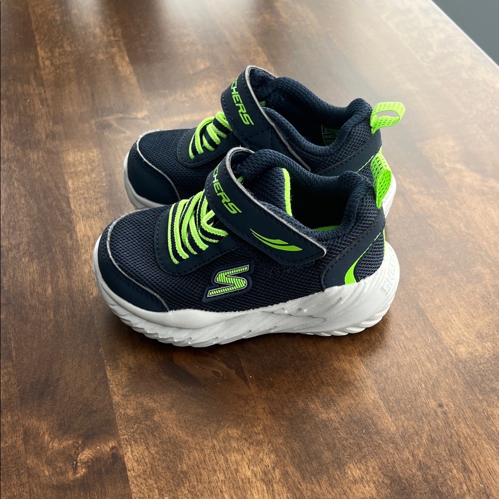 Skechers Kids Navy with Neon Green Accent Athletic Sneakers